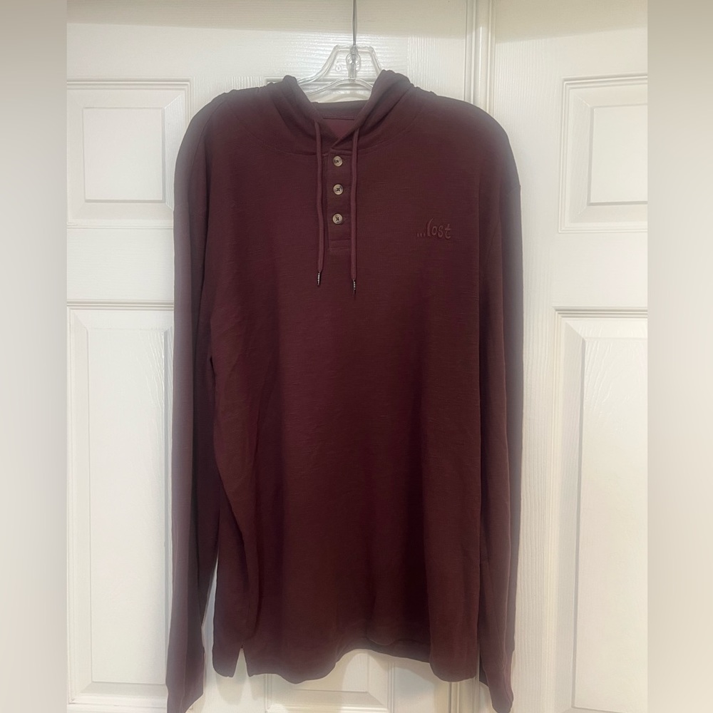 Lost enterprises Men’s Skateboard Three button Hoodie‎ pullover Burgundy sweater